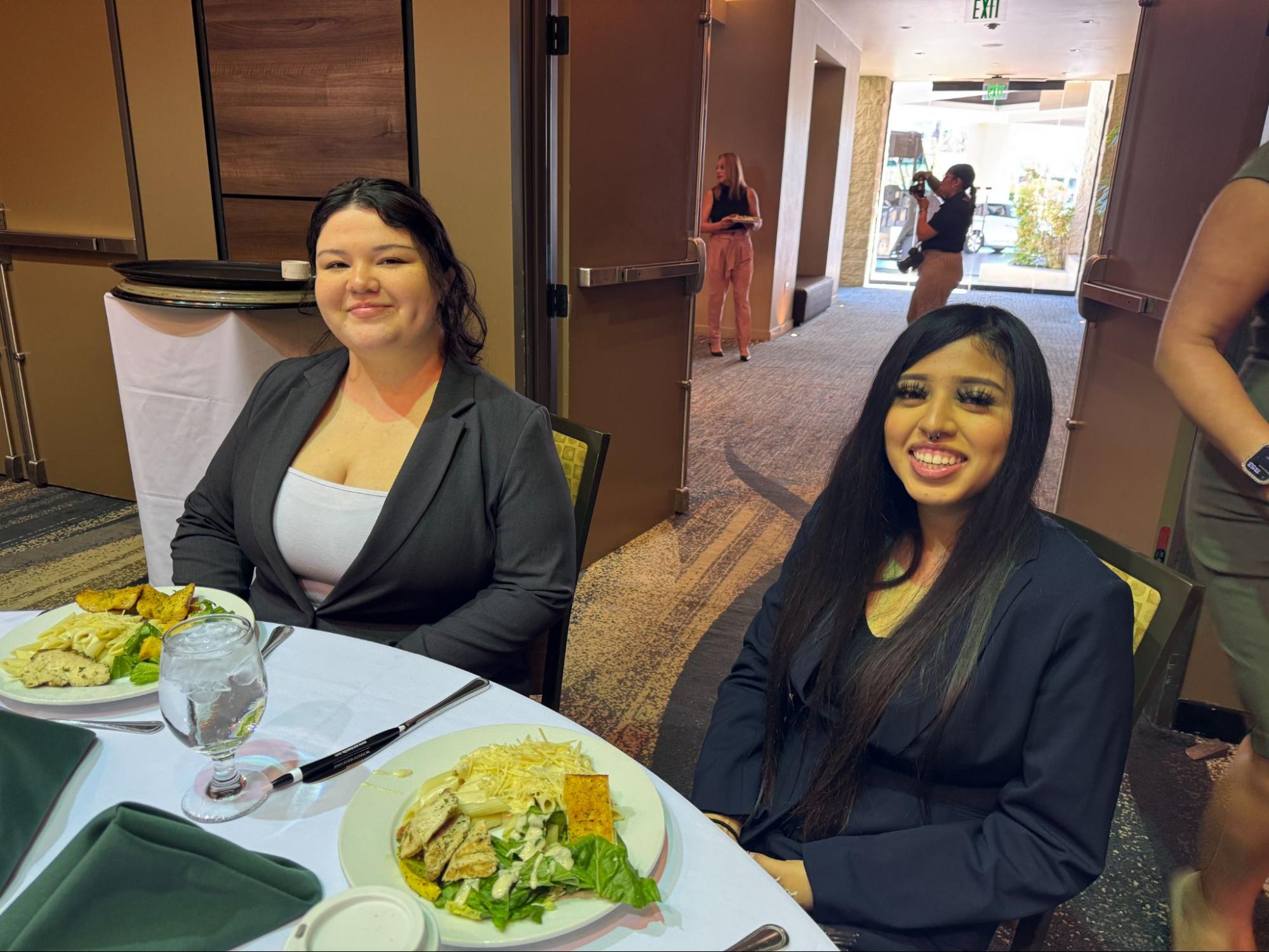 OFL Baldwin Park seniors Atziri Talavera (right) and Autumn Davies (left) having lunch at the Irwindale Chamber of Commerce’s Legislative Luncheon.